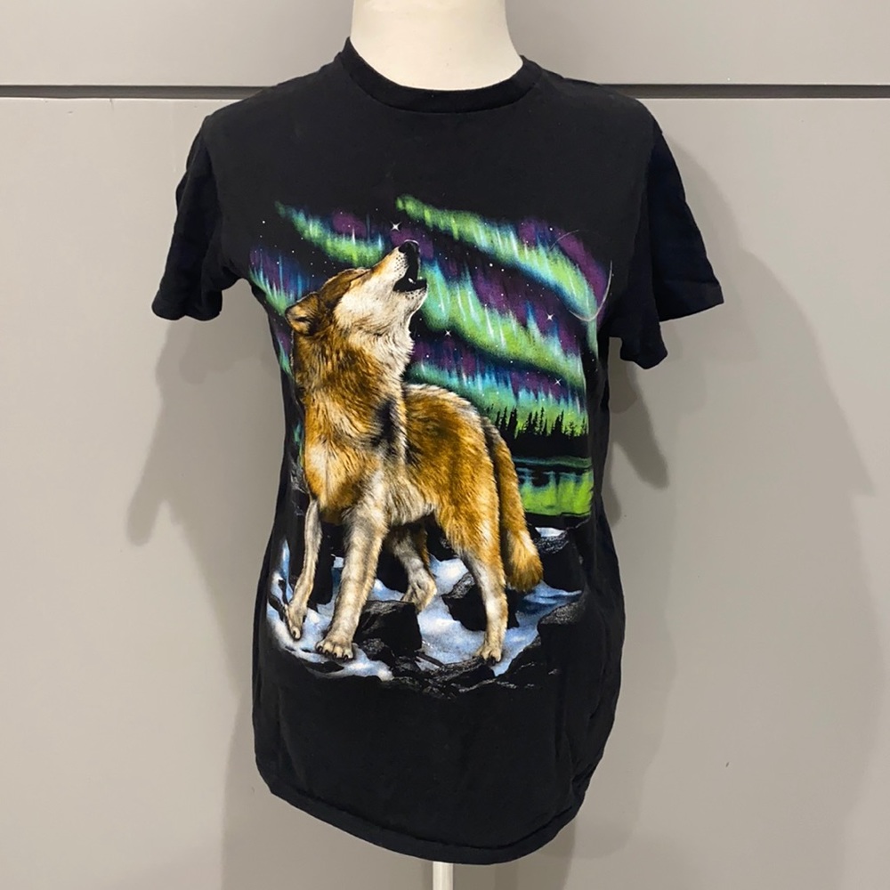 Vintage Style Wolf Tee Glow in Dark small black